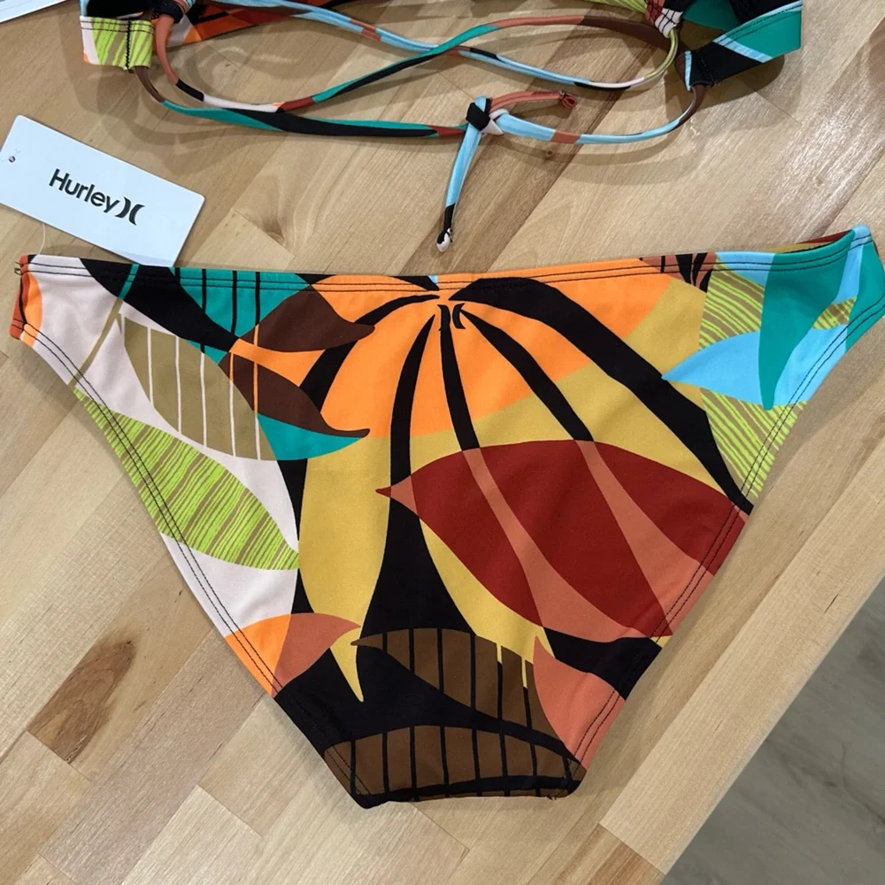 New! Hurley Multicolor Tropical Beach Leaf Print Bikini Size Large - Picture 8 of 14